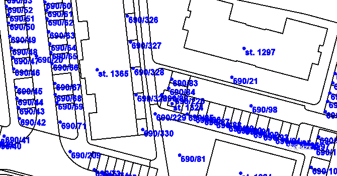 Parcela st. 690/84 v KÚ Velký Osek, Katastrální mapa
