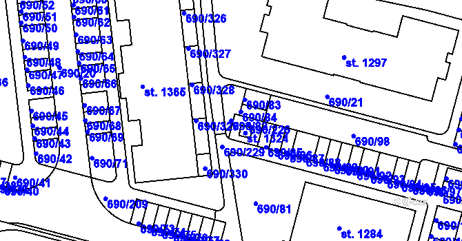 Parcela st. 690/82 v KÚ Velký Osek, Katastrální mapa