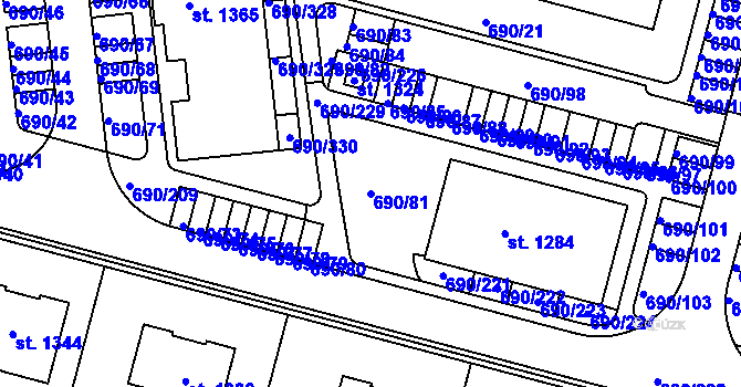 Parcela st. 690/81 v KÚ Velký Osek, Katastrální mapa