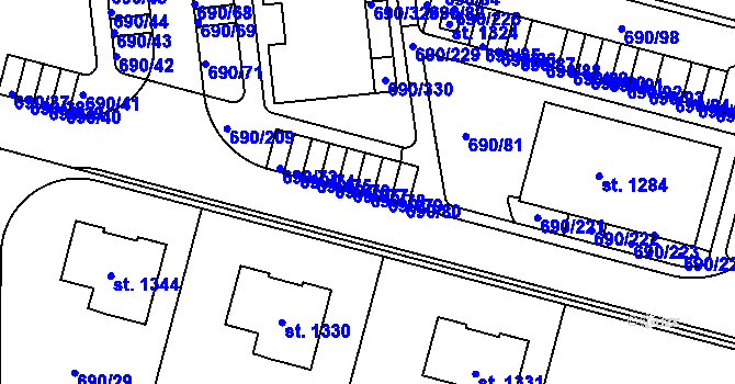 Parcela st. 690/78 v KÚ Velký Osek, Katastrální mapa