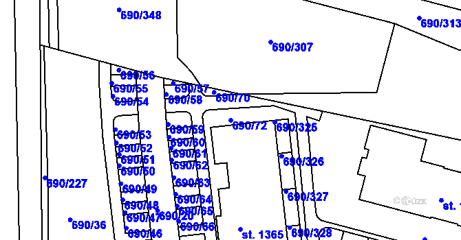 Parcela st. 690/72 v KÚ Velký Osek, Katastrální mapa