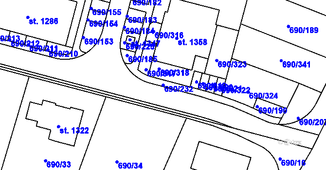 Parcela st. 690/232 v KÚ Velký Osek, Katastrální mapa