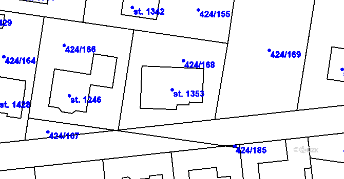 Parcela st. 1353 v KÚ Velký Osek, Katastrální mapa