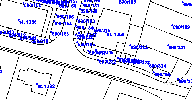 Parcela st. 690/318 v KÚ Velký Osek, Katastrální mapa