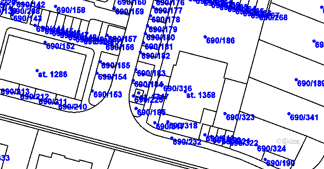 Parcela st. 690/316 v KÚ Velký Osek, Katastrální mapa