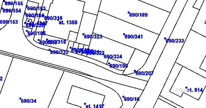 Parcela st. 690/324 v KÚ Velký Osek, Katastrální mapa