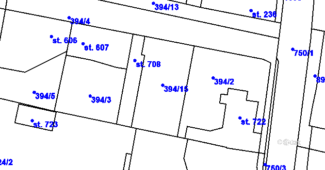 Parcela st. 394/15 v KÚ Velký Osek, Katastrální mapa