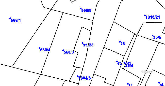 Parcela st. 25 v KÚ Velký Ratmírov, Katastrální mapa