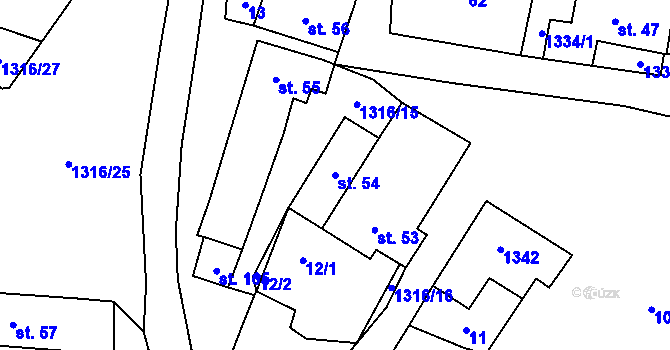 Parcela st. 54 v KÚ Velký Ratmírov, Katastrální mapa
