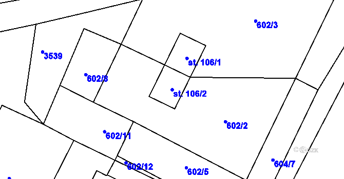 Parcela st. 106/2 v KÚ Velký Ratmírov, Katastrální mapa