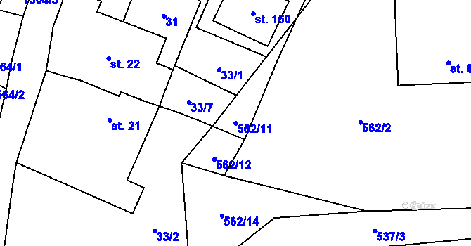 Parcela st. 562/11 v KÚ Velký Ratmírov, Katastrální mapa