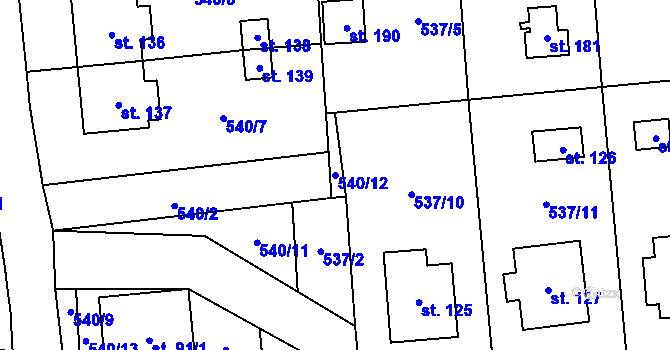 Parcela st. 540/12 v KÚ Velký Ratmírov, Katastrální mapa