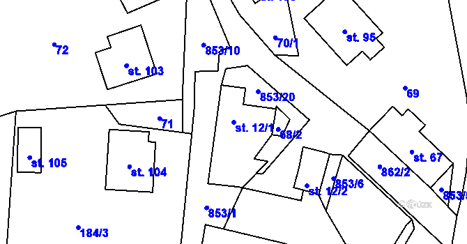 Parcela st. 12/1 v KÚ Velký Rybník u Humpolce, Katastrální mapa