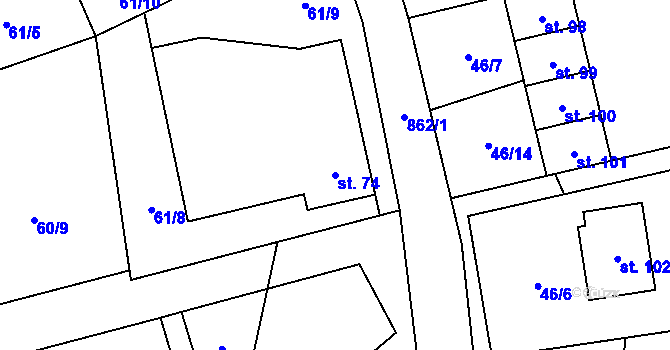 Parcela st. 74 v KÚ Velký Rybník u Humpolce, Katastrální mapa