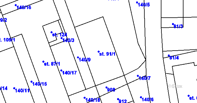 Parcela st. 91/1 v KÚ Velký Rybník u Humpolce, Katastrální mapa