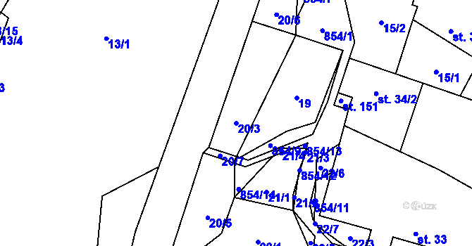 Parcela st. 20/3 v KÚ Velký Rybník u Humpolce, Katastrální mapa