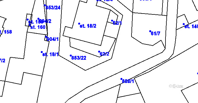 Parcela st. 62/2 v KÚ Velký Rybník u Humpolce, Katastrální mapa