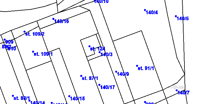 Parcela st. 140/3 v KÚ Velký Rybník u Humpolce, Katastrální mapa