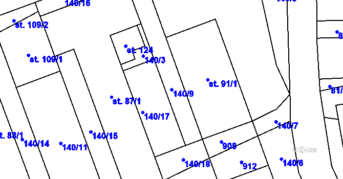 Parcela st. 140/9 v KÚ Velký Rybník u Humpolce, Katastrální mapa