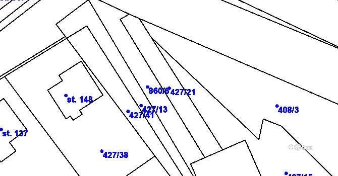 Parcela st. 427/21 v KÚ Velký Rybník u Humpolce, Katastrální mapa