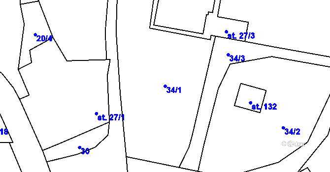 Parcela st. 34/1 v KÚ Velký Rybník u Humpolce, Katastrální mapa