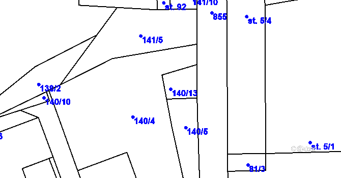 Parcela st. 140/13 v KÚ Velký Rybník u Humpolce, Katastrální mapa