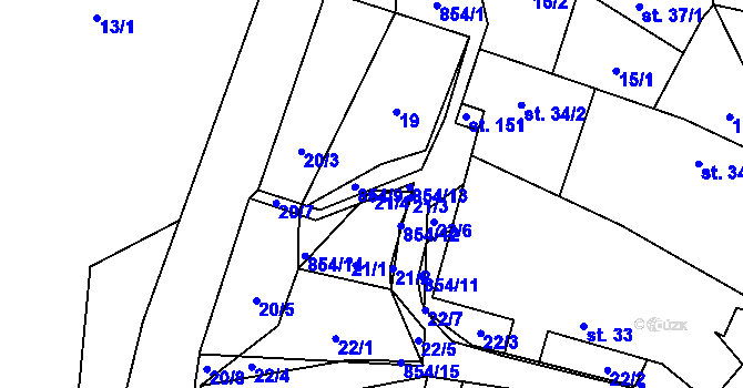 Parcela st. 21/4 v KÚ Velký Rybník u Humpolce, Katastrální mapa