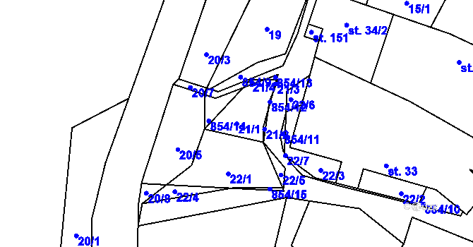 Parcela st. 21/1 v KÚ Velký Rybník u Humpolce, Katastrální mapa