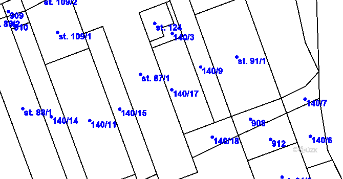 Parcela st. 140/17 v KÚ Velký Rybník u Humpolce, Katastrální mapa