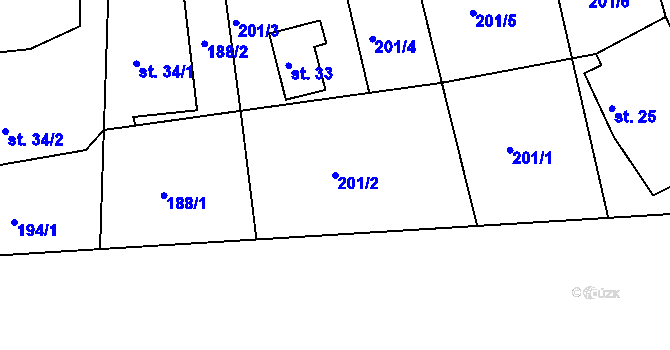Parcela st. 201/2 v KÚ Knížecí, Katastrální mapa