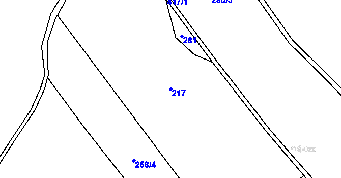 Parcela st. 217 v KÚ Knížecí, Katastrální mapa