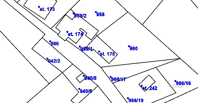 Parcela st. 175 v KÚ Staré Hraběcí, Katastrální mapa