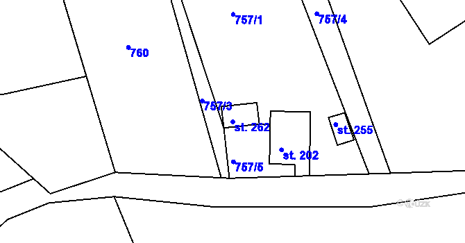 Parcela st. 262 v KÚ Staré Hraběcí, Katastrální mapa