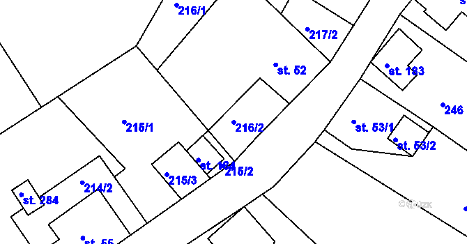 Parcela st. 216/2 v KÚ Staré Hraběcí, Katastrální mapa