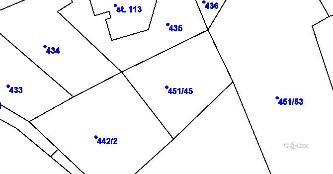 Parcela st. 451/45 v KÚ Staré Hraběcí, Katastrální mapa
