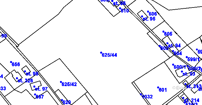 Parcela st. 625/44 v KÚ Staré Hraběcí, Katastrální mapa