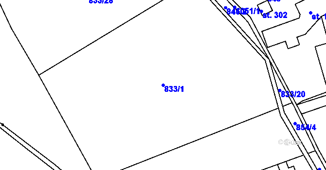 Parcela st. 833/1 v KÚ Staré Hraběcí, Katastrální mapa