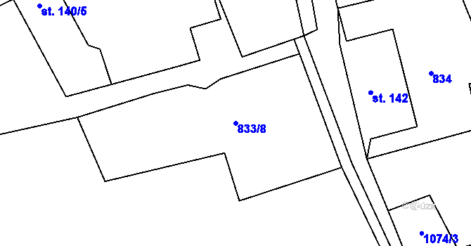 Parcela st. 833/8 v KÚ Staré Hraběcí, Katastrální mapa