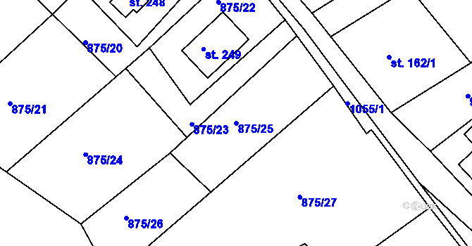 Parcela st. 875/25 v KÚ Staré Hraběcí, Katastrální mapa