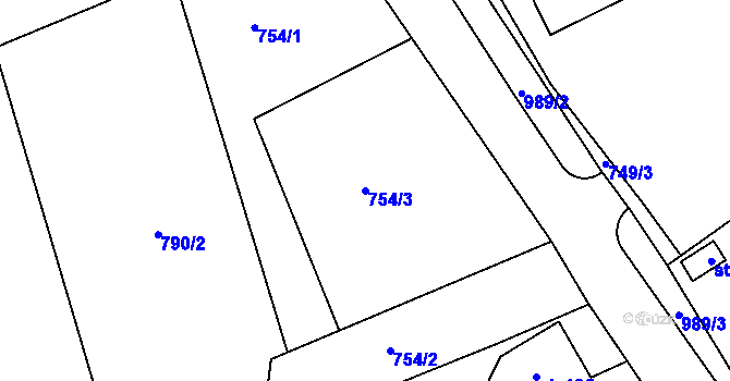 Parcela st. 754/3 v KÚ Staré Hraběcí, Katastrální mapa