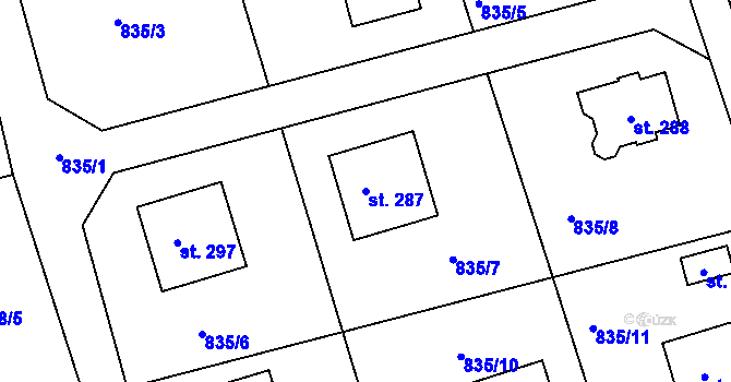 Parcela st. 287 v KÚ Staré Hraběcí, Katastrální mapa