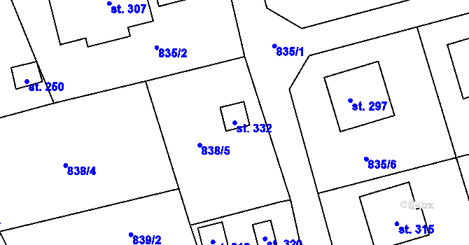 Parcela st. 332 v KÚ Staré Hraběcí, Katastrální mapa
