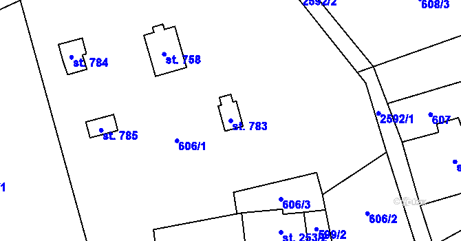 Parcela st. 783 v KÚ Velký Šenov, Katastrální mapa