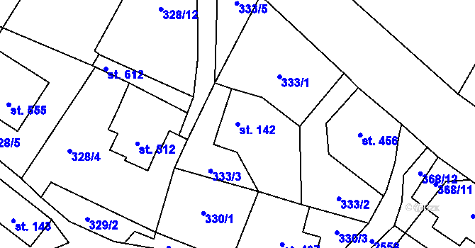 Parcela st. 142 v KÚ Velký Šenov, Katastrální mapa
