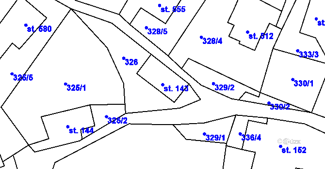 Parcela st. 143 v KÚ Velký Šenov, Katastrální mapa