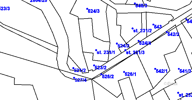 Parcela st. 231/1 v KÚ Velký Šenov, Katastrální mapa