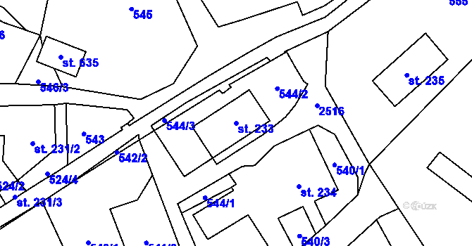 Parcela st. 233 v KÚ Velký Šenov, Katastrální mapa