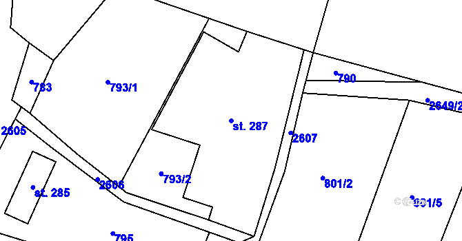 Parcela st. 287 v KÚ Velký Šenov, Katastrální mapa