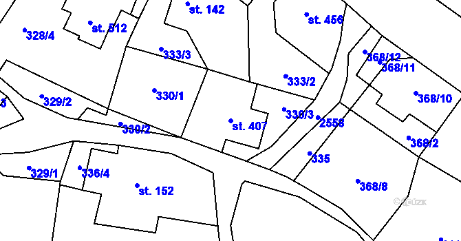 Parcela st. 407 v KÚ Velký Šenov, Katastrální mapa
