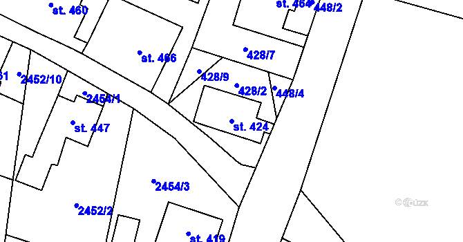 Parcela st. 424 v KÚ Velký Šenov, Katastrální mapa